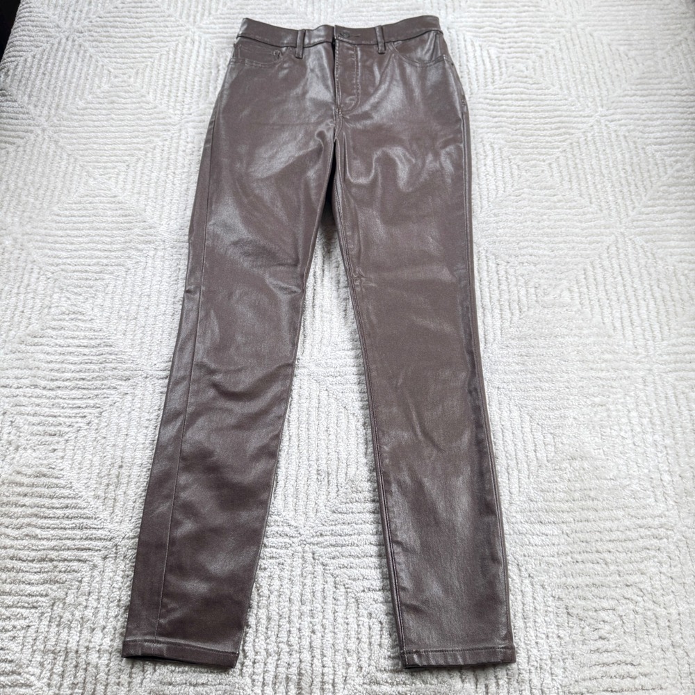 Express Skinny Super Pants 4R Brown Metallic Faux Leather Edgy Rocker Night Out
